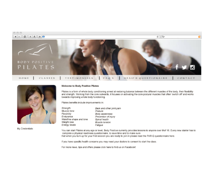 Body Positive Pilates web site